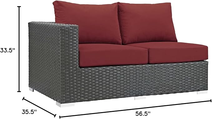Modway Sojourn Wicker Rattan Outdoor Patio Sunbrella Fabric Left-Arm Loveseat in Canvas Red