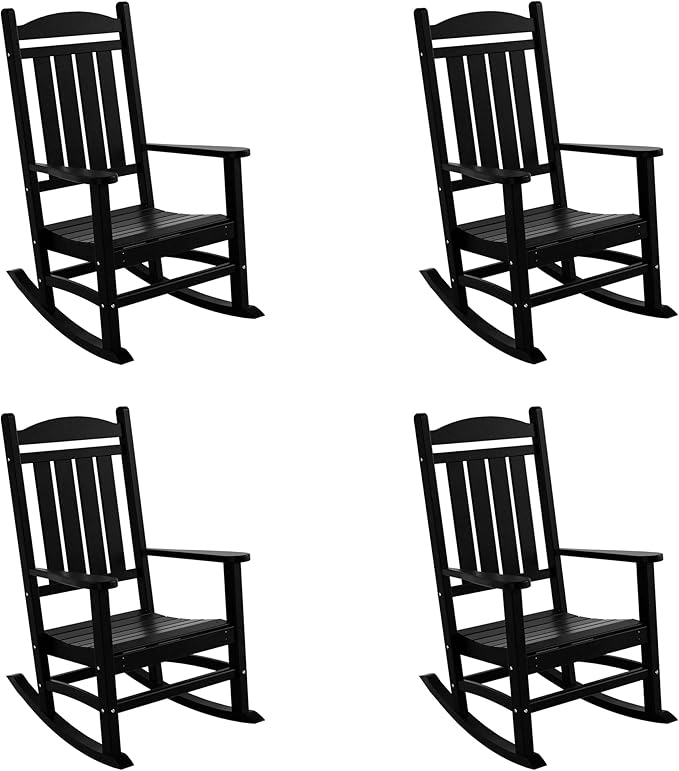WestinTrends Malibu Malibu Outdoor Patio Poly Classic Porch Rocking Chair (Set of 4), Black