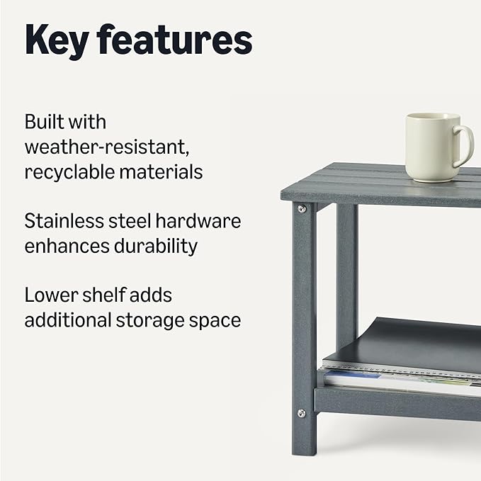 Amazon Basics Outdoor Side Table, 42cm x 32cm x 42cm, Wood-Like Grey, 1-Pack