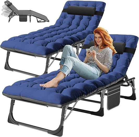 ABORON 3-in-1 Folding Patio Lounge Chair, 440LB Heavy-Duty Tri-Fold Guest Bed with Plush Cotton Cushion, No Assembly Adjustable Recliner for Office Nap, Patio Sunbathing, Poolside & Camping