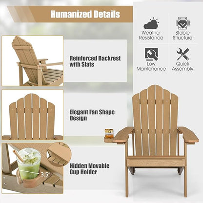 Giantex Outdoor Adirondack Chair - Oversized Patio Chairs w/Hidden Cup Holder, Realistic Wood Grain, 380 LBS Weight Capacity, Weather Resistant Firepit Chairs for Backyard, Garden (1, Teak)