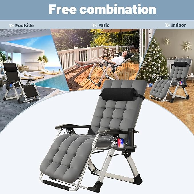 Slsy Zero Gravity Chair, Reclining Lounge Chair with Removable Cushion & Tray for Indoor and Outdoor - Photo 6