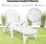 COSTWAY Folding Chaise Lounge with Wheels, 5-Position Adjustable Recliner for Sunbathing, Seaside (White) - Photo 5