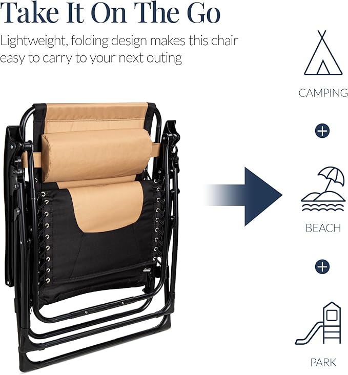 Best Choice Products Oversized Padded Zero Gravity Chair, Folding Outdoor Patio Recliner - Photo 5