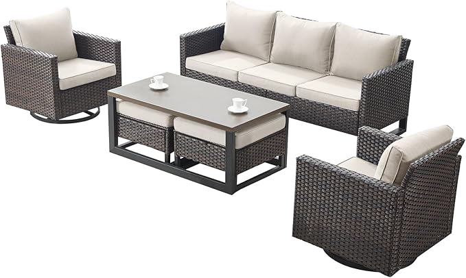 Rilyson Wicker Outdoor Patio Furniture Set - 6 Piece Patio Conversation Set with 2 Swivel Rocker Chairs - Photo 8