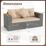 Tangkula 62.5" Large Patio Wicker Loveseat with Acacia Wood Armrests & Cup Holders - Photo 3