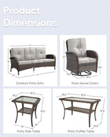 5 Pieces Wicker Patio Furniture Set-Outdoor Swivel Rocker Patio Chairs Patio Sofa Set with Tempered Glass Top Outdoor - Photo 2