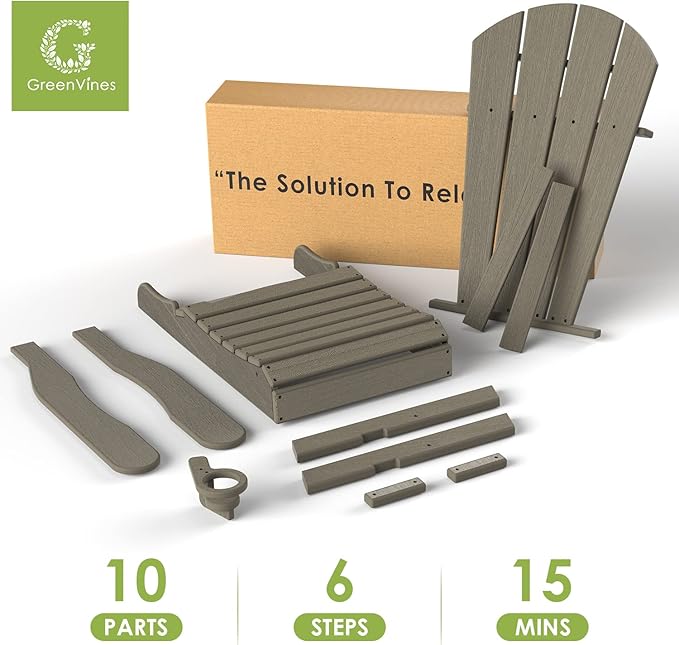 GREENVINES Folding-Adirondack-Chair-Set-of-4 | Wood Grain | HDPE Plastic | Fire Pit Chairs | All Weather | Cup Holder - Photo 7