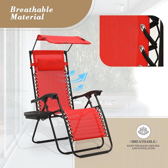 Athena Collection Zero Gravity Outdoor Lounge Chair Set of 2 with Canopy Shade - Photo 5