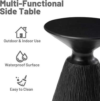 COSIEST Outdoor Side Table, Mushroom Shaped MgO Accent Table, Lightweight Patio End Table w Round Base, Top Plant Stand for Garden and Deck, Black