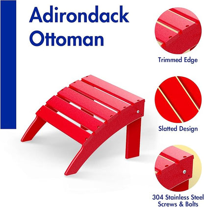 BRIOPAWS Adirondack Ottomans | Folding | Set of 4 | HDPE Plastic | Red Outdoor Foot Rest | All Weather | Patio Footrest for Adirondack Chair | Foot Stool for Deck Porch | 19.7W x 18.5L x 13H Inch