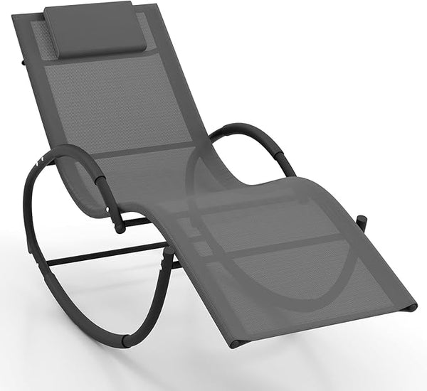 Giantex Outdoor Rocking Lounge Chair, Zero Gravity Rocking Chair with Removable Headrest, Breathable Backrest & Seat - Photo 1