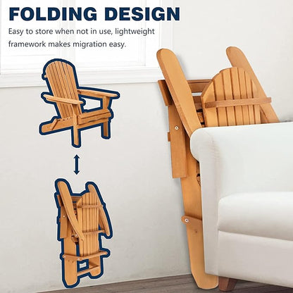 Folding Adirondack Chair Outdoor Patio Chairs Weather Resistant Lounger Chair Lawn Chair with Arms Wooden Accent Furniture for Patio Deck Garden Backyard Deck 1 Pieces Natural