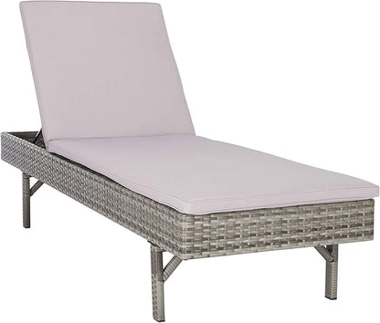SAFAVIEH Outdoor Collection Cam Grey Wicker/Grey Cushion Adjustable Chaise Lounge Chair, Black/Beige (PAT7501B)