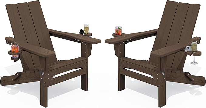 SERWALL Modern Adirondack Chairs Set of 2, Folding Adirondack Chair with Cup Holders - Photo 1