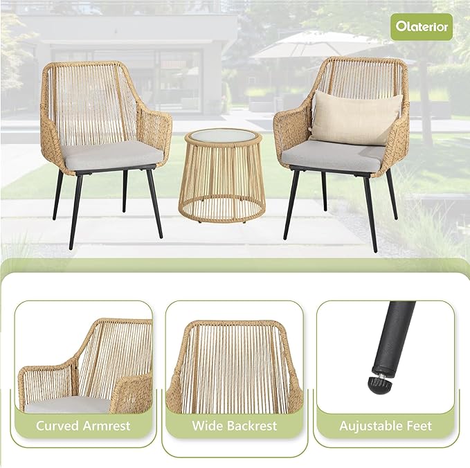 Patio Dining Chairs, Outdoor Dining Chairs with Armrest and Cushion Set of 6, Woven Twisted Wicker Rattan Chair, Modern Indoor Outdoor Seating for Garden, Lawn, Backyard, Natural