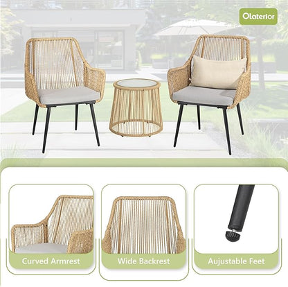 Patio Dining Chairs, Outdoor Dining Chairs with Armrest and Cushion Set of 6, Woven Twisted Wicker Rattan Chair, Modern Indoor Outdoor Seating for Garden, Lawn, Backyard, Natural
