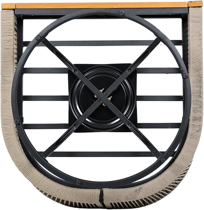 Merax Outdoor Swivel Chair, 360-Degree Rotation, Natural Acacia Wood with Handwoven Beige Rope Design and Seat Cushion, Metal Swivel Base, Weather-Resistant Chair for Patio Garden Balcony