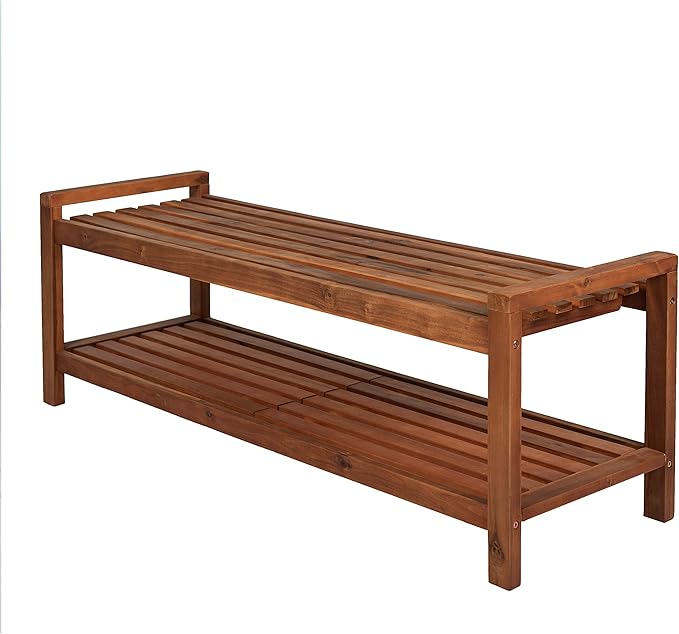 Eyely HNB102A Blake 50.8" 3-Seat Mid-Century Modern 600-Lbs Support Acacia Wood Slat Outdoor Garden Patio Bench for Garden, Lawn, Backyard, Pool, Deck, Beach, Firepit, Teak