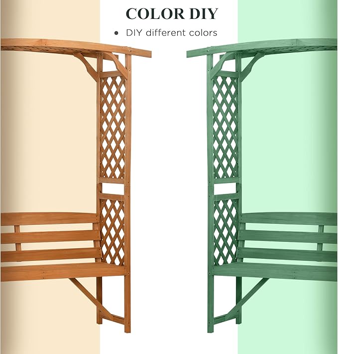 Outsunny Patio Garden Bench Arbor Arch with Pergola and 2 Trellises, 3 Seat Natural Wooden Outdoor Bench for Grape Vines & Climbing Plants, Backyard Decor, Brown
