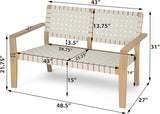Merax Patio Furniture Acacia Wood Bench, Woven Rope Outdoor Loveseat Sofa, 2-Person Deep Seating Porch Bench for Garden - Photo 2
