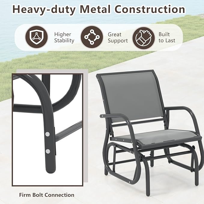 Tangkula Swing Glider Chair, Ergonomic Rocking Chair with Comfortable Fabric, Iron Frame, 4 Non-Slip Foot Pads - Photo 7