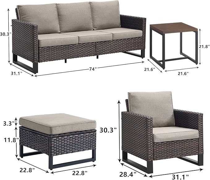 Rilyson Wicker Outdoor Patio Furniture Set - 6 Piece Patio Conversation Set with 2 Armrest Chairs, 2 Rattan Ottoman - Photo 3