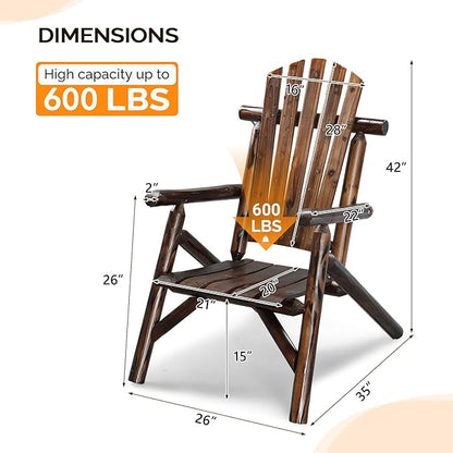 VINGLI Adirondack Chairs Set of 2, Solid Wood Adirondack Chair Fire Pit Chairs, Heavy Duty Backyard Seating Armchair Deck Garden Lawn (Carbonized, 2 PCS)