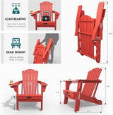 Folding Adirondack Chair, HDPE All-Weather Outdoor Chair with Cup Holder, Wooden Textured, Fire Pit Chair - Photo 3