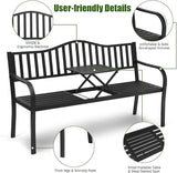DORTALA Patio Garden Bench w/Steel Frame, Heavy-Duty Metal Park Bench, Outdoor Loveseat w/Foldable Middle Table - Photo 6