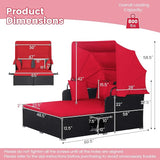 LDAILY Moccha Outdoor Daybed with Retractable Canopy, Wicker Cabana with 2 Side Tables & Soft Cushions - Photo 9