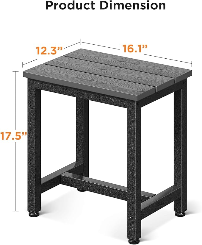 ODK Outdoor Side Tables Set of 2, Adirondack Patio End Table with Weather-Resistant Waterproof Top for Hot Tub Garden, Balcony, Poolside, 2PCS, Grey
