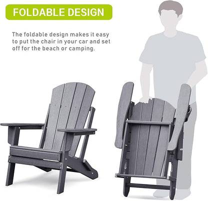 ATR ART TO REAL Folding Adirondack Chairs, HDPE Weather Resistant Outdoor Firepit Chairs with Cup Holder, Patio Folding Chairs for Garden, Lawn, Backyard, Deck, Fire Pit(Grey)