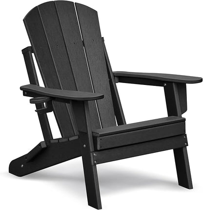 GOWE Folding Outdoor Adirondack Chair with Ottoman,HDPE All-Weather Folding Fire Pit Chair, Ergonomic Design Patio Lawn Chair for Outside Deck Garden Backyardf Balcony,Black