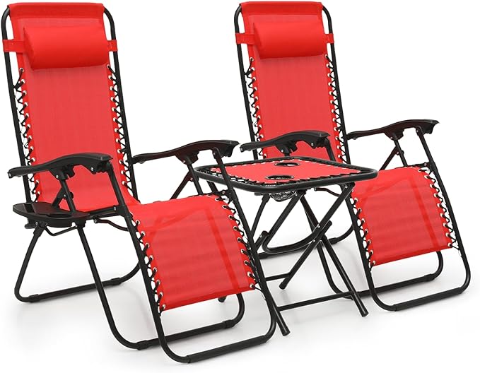MoNiBloom Recliner Patio Lounge Chairs Set of 3, Adjustable Outdoor Beach Chairs w/Folding Table - Photo 1