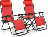 MoNiBloom Recliner Patio Lounge Chairs Set of 3, Adjustable Outdoor Beach Chairs w/Folding Table - Photo 1