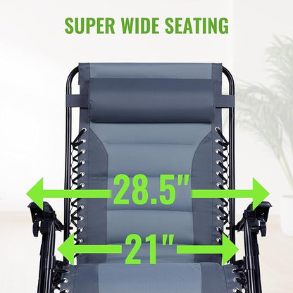 Backyard Expressions Deluxe XL Padded Recliner Zero Gravity Chair – Ergonomic Anti-Gravity Lounger with Folding Design, Side Tray, and Adjustable Headrest