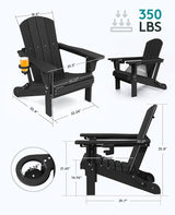 SERWALL 5-Piece Adjustable Adirondack Chair and Ottoman and Table Set, Black - Photo 5