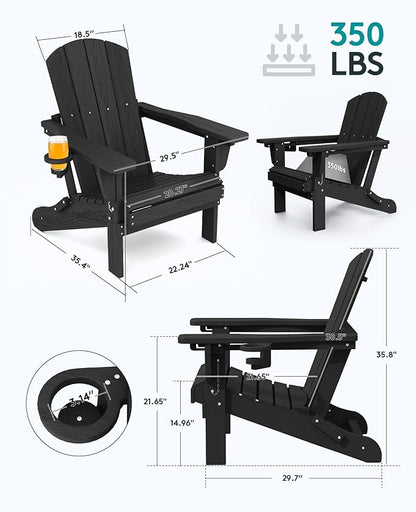 SERWALL 5-Piece Adjustable Adirondack Chair and Ottoman and Table Set, Black