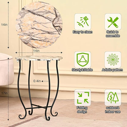 Patio Side Table, Versatile 14" Round Side Table for Balcony Yard Porch Bedside Rocking Chair and Pool Chair, Weather Resistant Metal Accent Table for Indoor Outdoor Use, Easy Assembly
