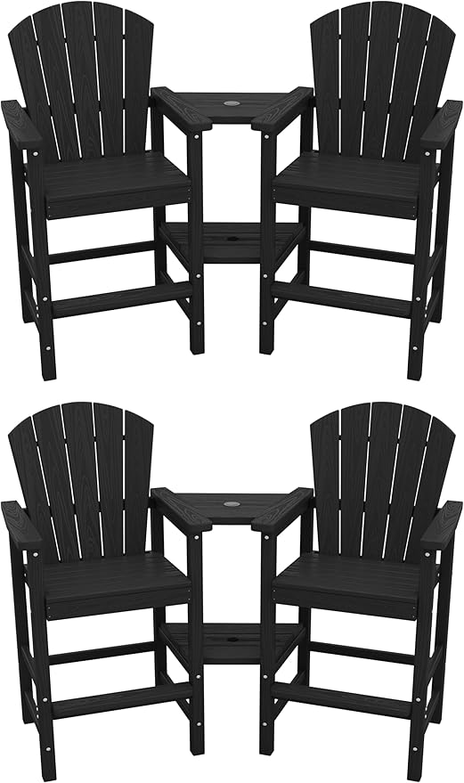 SERWALL Tall Adirondack Chairs Set of 4 with Double Layer Connecting Tray, HDPE Bar Height Outdoor Chairs - Photo 1
