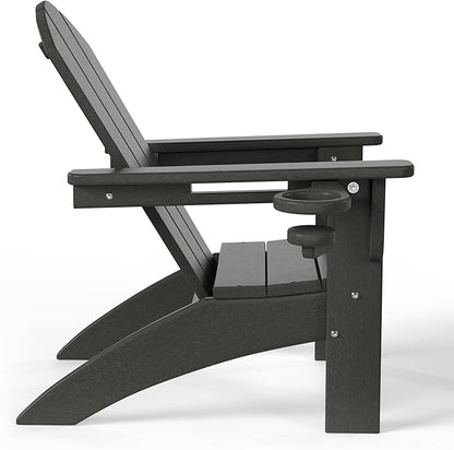 WestinTrends Malibu 3-Piece Kids HDPE Adirondack Chairs Set with Square Side Table and Cup Holders, Gray