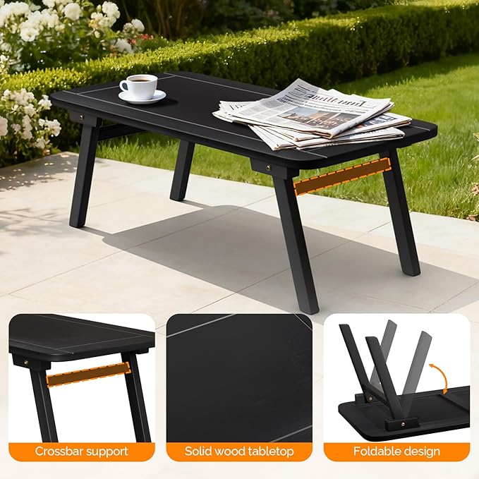 VINGLI Outdoor Folding Coffee Table, Natural Poplar Wood Patio Coffee Table, No Assembly Required, Ideal for Balcony - Photo 8
