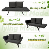 Greesum Outdoor Sofa, Woven Rattan Patio Furniture, Convertible Daybed or Double Chair with Adjustable Armrests - Photo 5