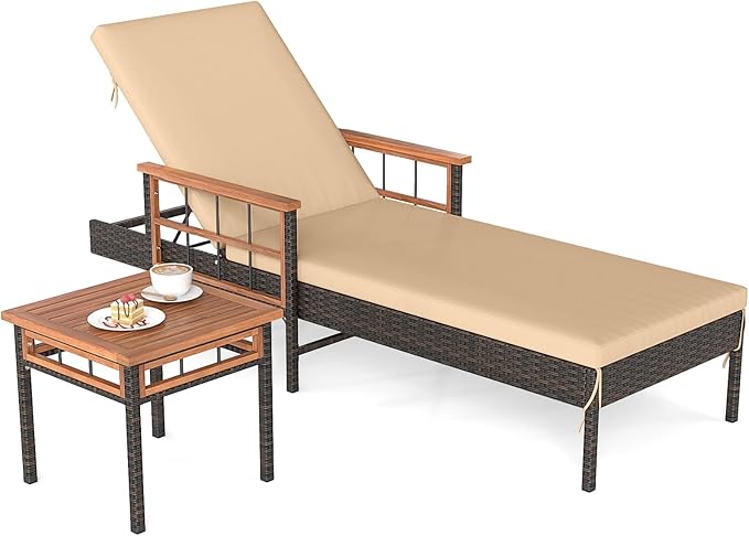 Tangkula Lounge Chair Outdoor with Side Table - Photo 1