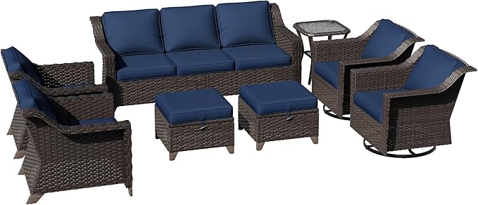 8 Pieces Patio Conversation Furniture Set - 1 Sofa, 2 Ottomans, 2 Armchairs, 2 Swivel Chairs, 1 Side Table - Photo 7