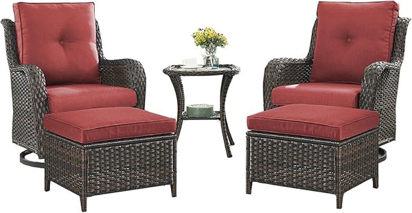Rilyson Wicker Patio Furniture Set - 5 Piece Rattan Outdoor Sectional Conversation Sets with 2 Swivel Rocking Chairs - Photo 1