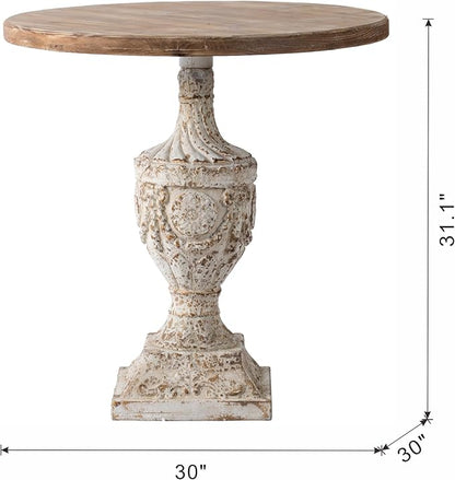 Round Wood Side Table Rustic Circle End Table 30" Small Coffee Tables Drink Table with Pedestal Bedside Tables Nightstand for Small Spaces Living Room Bedroom Patio Antique White & Wood