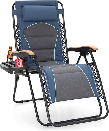 Sophia & William Oversized XXL Zero Gravity Lounge Chair Padded Reclining Lawn Chair Outdoor Gravity Chair with Cup Holder, Support 400 LBS, Blue