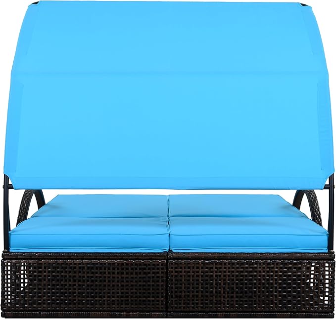 Outdoor Double Chaise Lounge with Adjustable Backrest and Sun Canopy - Photo 8